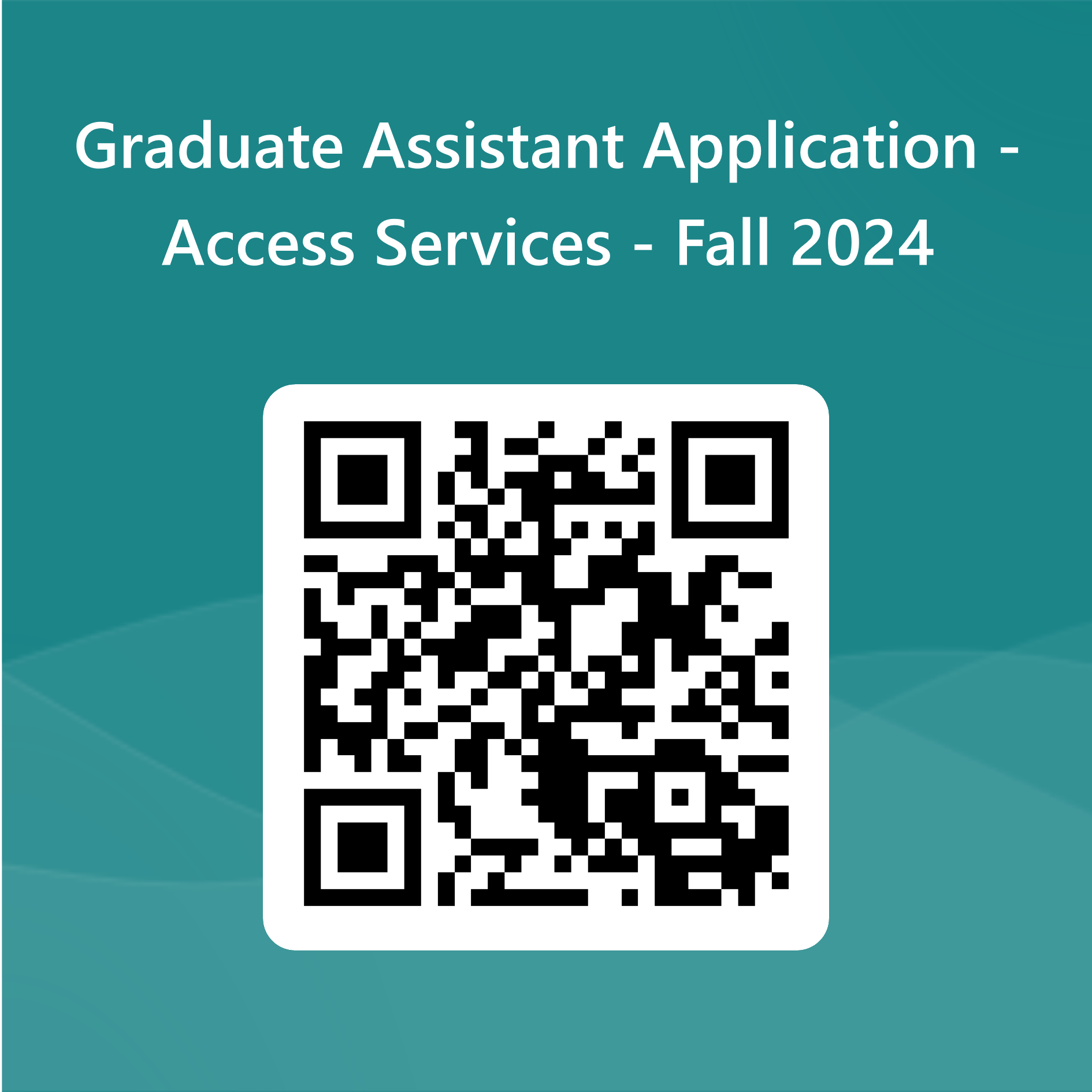 qr code linking to the online application form for the Morris Library Access Services Fall 2024 Graduate Assistantship