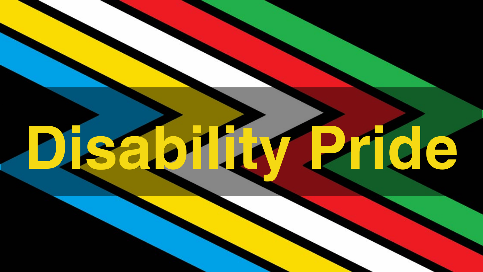 the disability pride flag: a series of brightly colored zigzags on a black ground