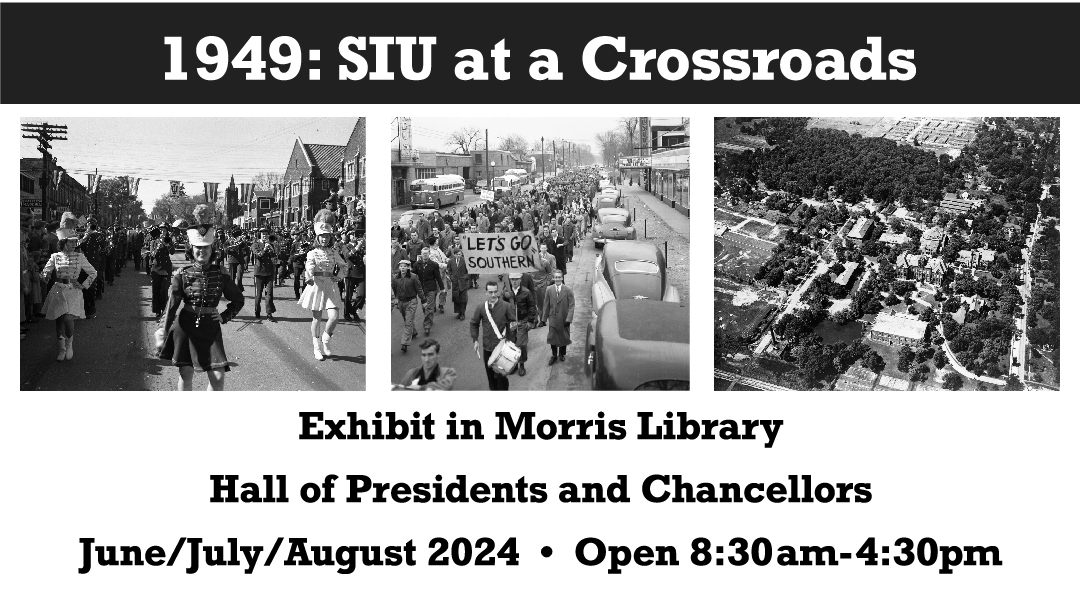 See the photograph exhibit, 1949: SIU at a Crossroads, in the Hall of Presidents and Chancellors on the first floor through August 2024. The images showcase life on campus during SIU’s Diamond Jubilee. This July 2 is Founder’s Day, marking the opening of SIU in 1874, 150 years ago this summer.
